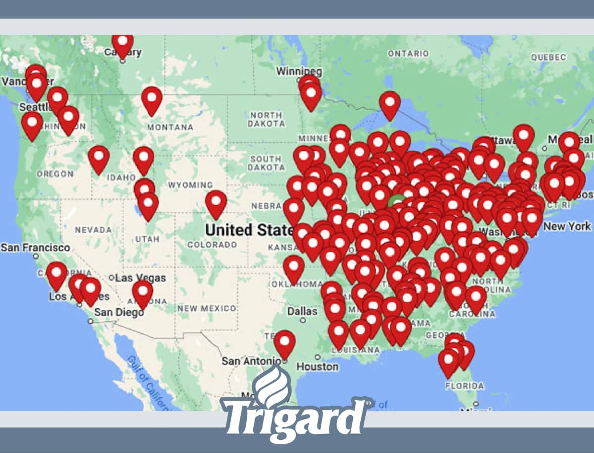 A map of Trigard Dealers