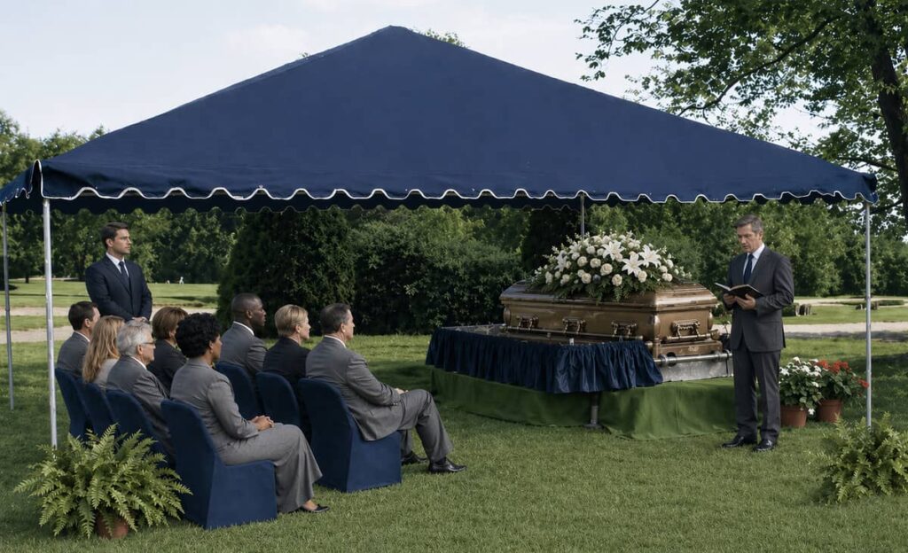 People at a graveside service