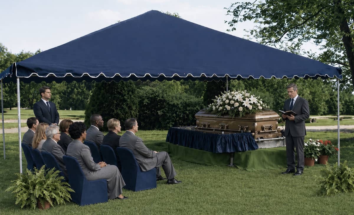 People at a graveside service