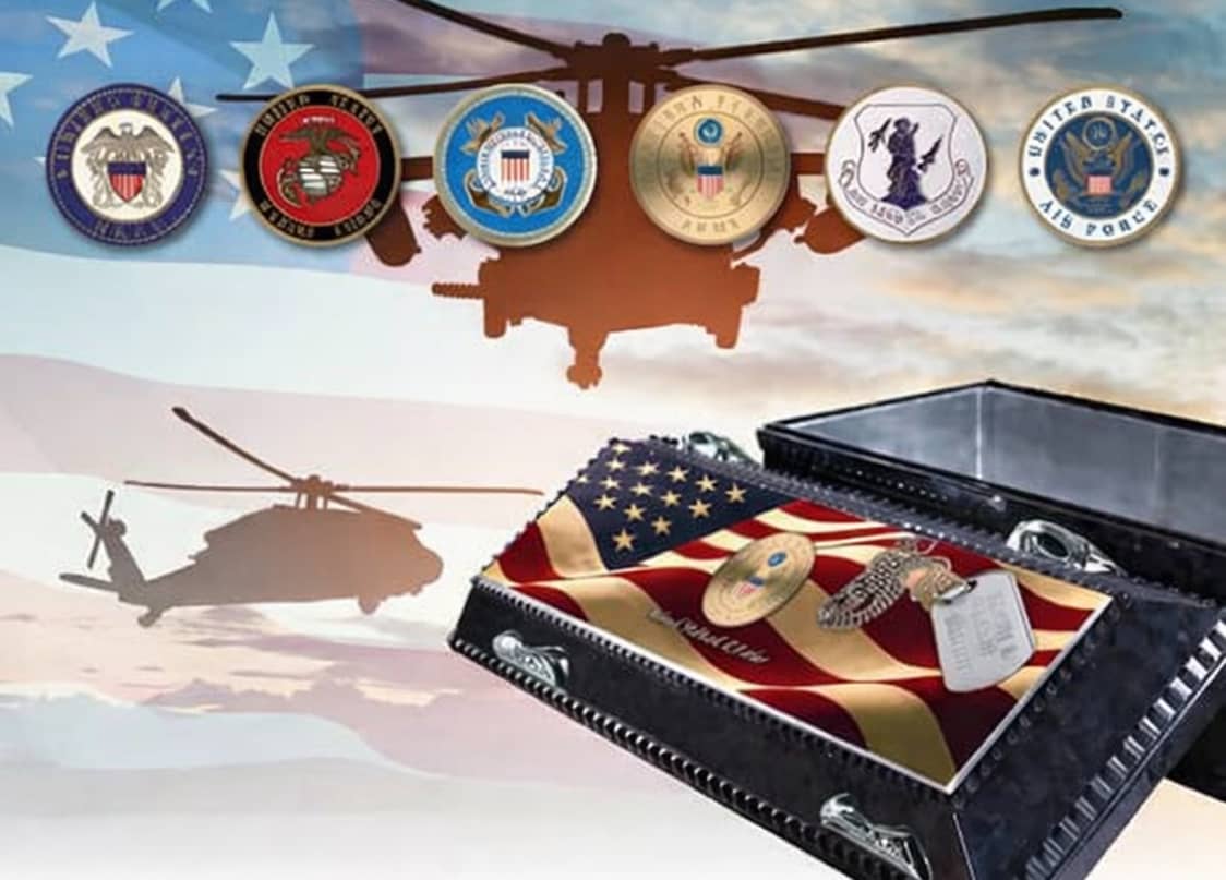 Showing military emblem options for caskets