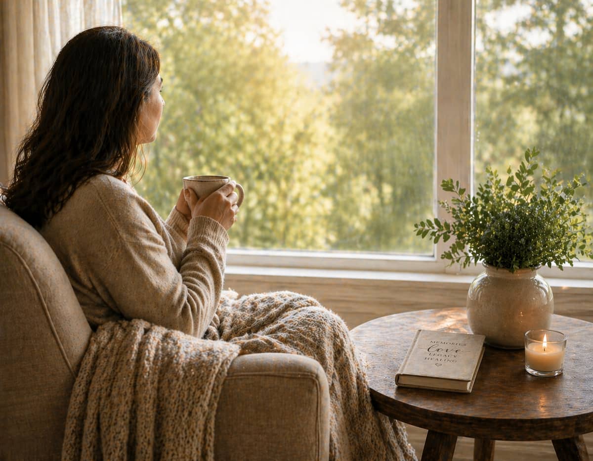 A woman sitting by the window